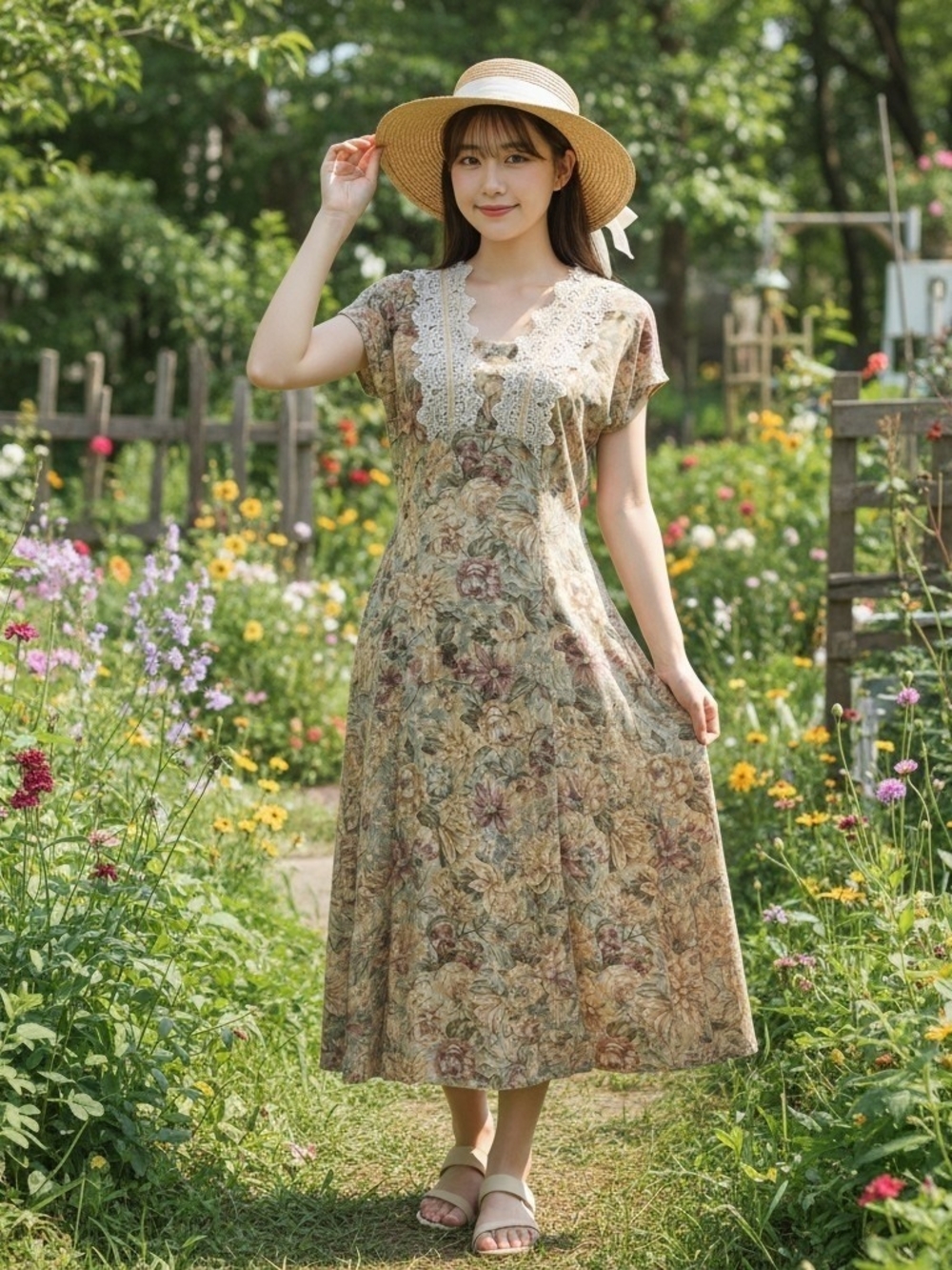 Sz8 Vintage 90s Floral Lace Midi Cottagecore Romantic Tea Dress Flaw to interior